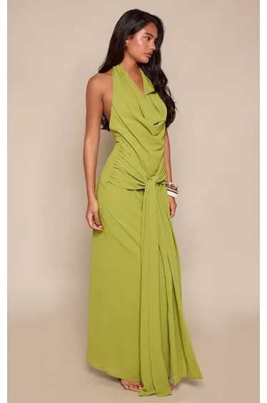 Green Halterneck Knot Detail Sleeveless Maxi Dress