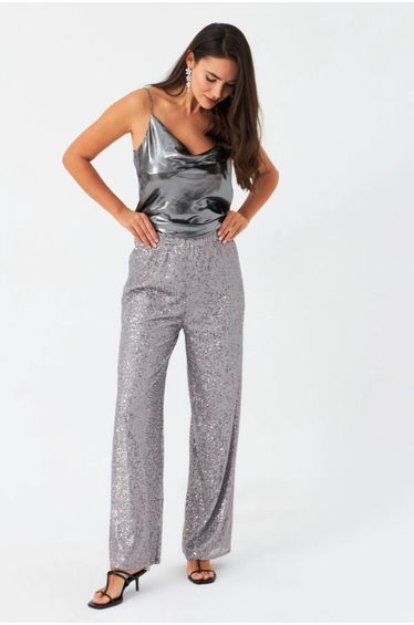 Women's Gray Sequined Trousers