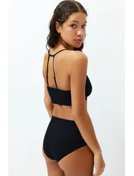Black Seamless Covered Underwear Set with Label Detail - 1