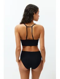 Black Seamless Covered Underwear Set with Label Detail - 3