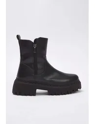 Black Suede Fur Lined Chelsea Women's Boots - 2
