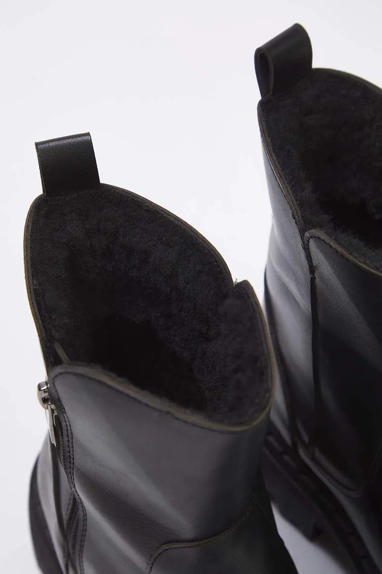 Black Suede Fur Lined Chelsea Women's Boots - 4
