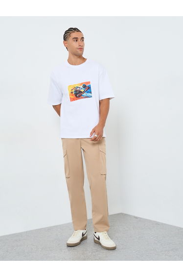 Men White Graphic Print Oversized T-Shirt