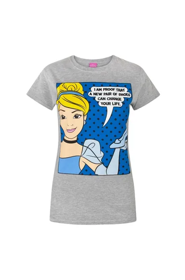 Disney Womens/Ladies Princess Cinderella New Shoes T-Shirt - Grey