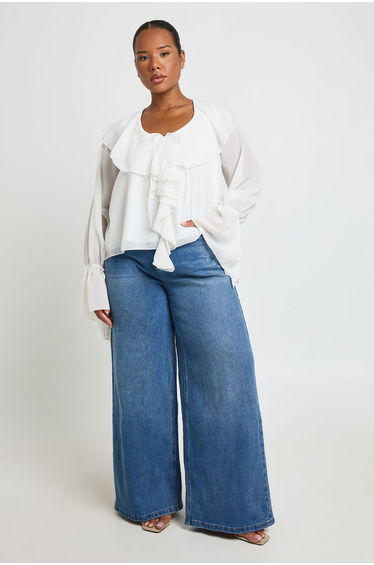 Plus Chiffon Ruffle Blouse - ivory