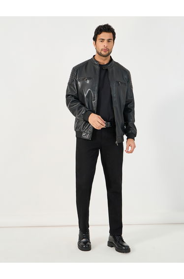 Leather Look Front Zip Detail Biker Jacket