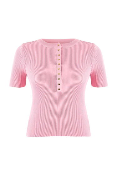 Wardrobe Essentials Powder Snap Detail Corded Fabric Knitwear Blouse