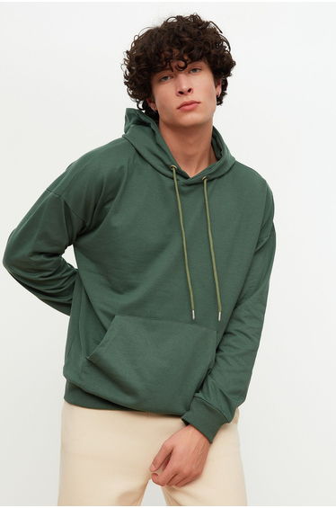Green Oversize/Wide Cut Hooded Sweatshirt