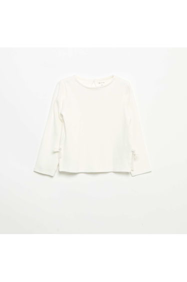 Long-sleeved ribbed T-shirt with bow WHITE