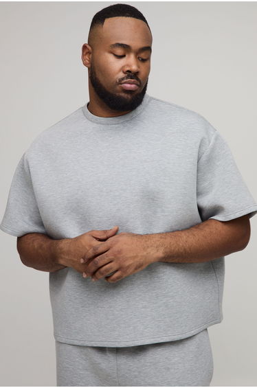 Plus Oversized Boxy Scuba Marl T-Shirt - grey marl