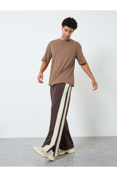 Men Brown Embroidered Oversized T-Shirt