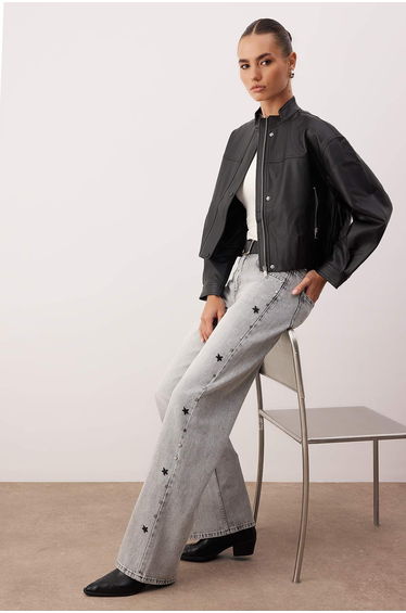 Gray normal waist wide leg jeans