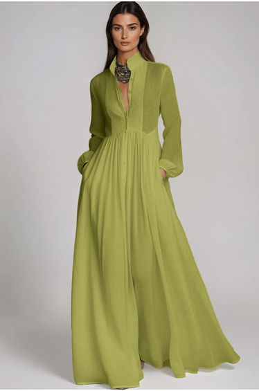 Fizza Plunge Ruch Maxi Dress In Chartreuse