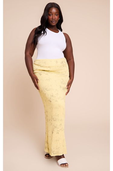 Plus Lemon Textured Printed Maxi Skirt