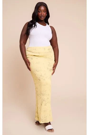Plus Lemon Textured Printed Maxi Skirt