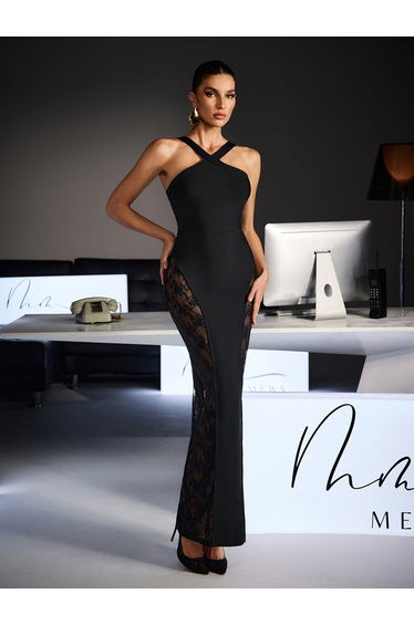 Fevronia Halterneck Lace Bandage Maxi Dress