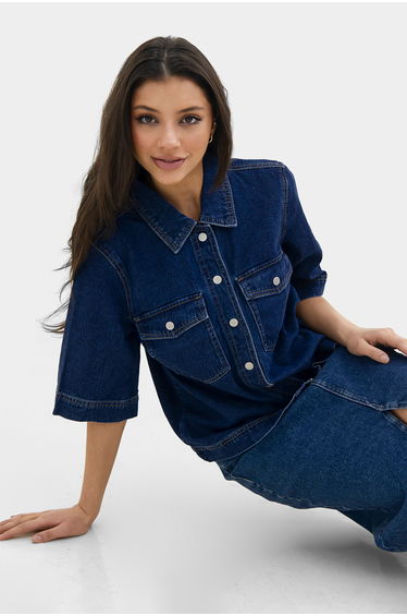 Mid sleeve denim shirt