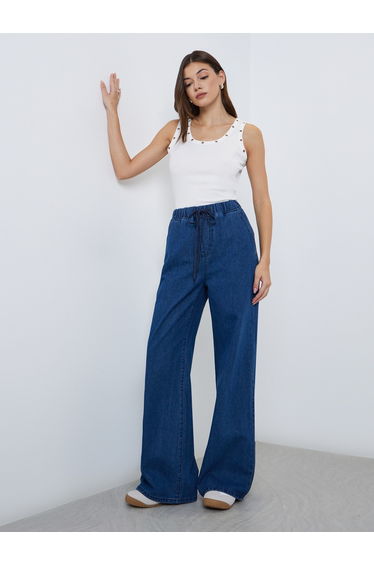 Wide Leg Drawstring Jeans with Pockets