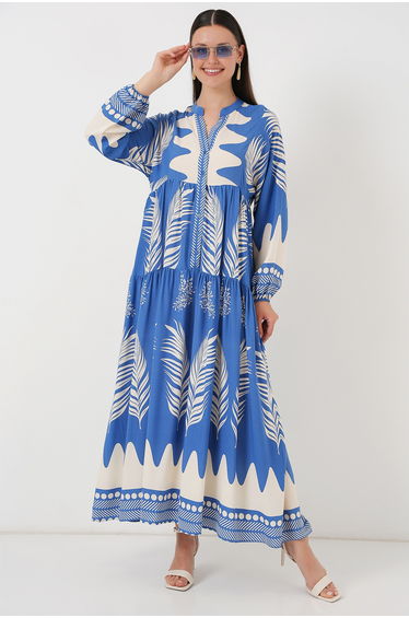 BDART Patterned V-Neck Maxi Dress with Button Closure