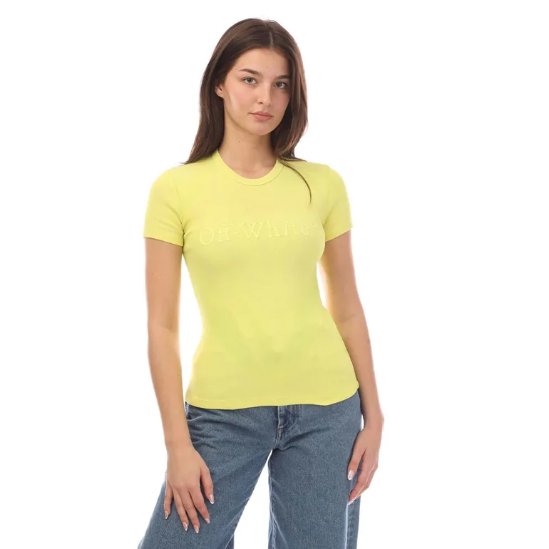Women's Off White Laundry Rib Fitted T-Shirt in Yellow
