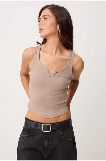 Mink Fitted/V-Neck Thick Strap Sleeveless Corded Fabric Stretchy Knitted Undershirt