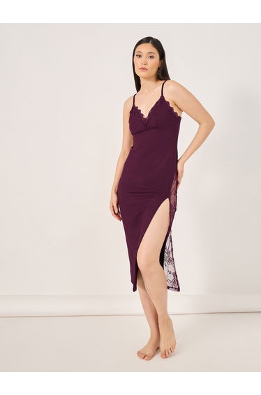 Side Slit Lace Insert Slip Dress