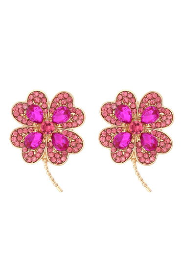 Four-Leaf Clover Earrings in Hot Pink