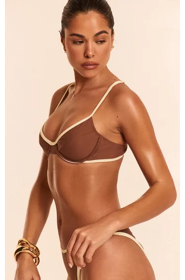 Chocolate Contrast Binding Underwired Bikini Top