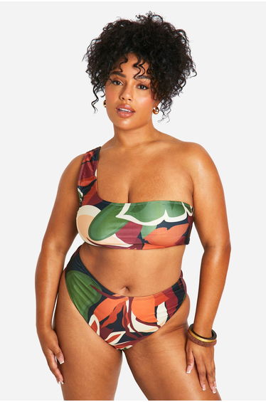 Plus Tropical One Shoulder Bikini - multi