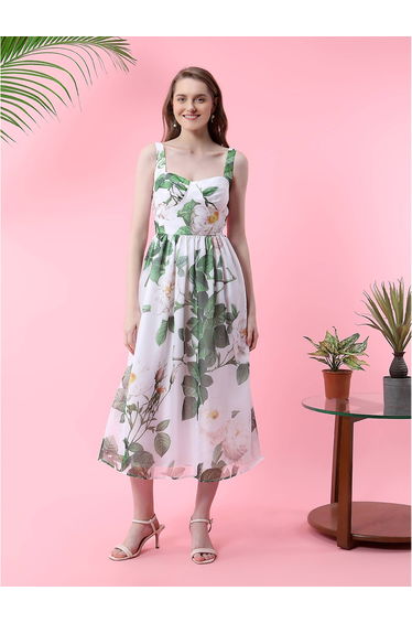 Floral Print Midi Dress with Corset Bust