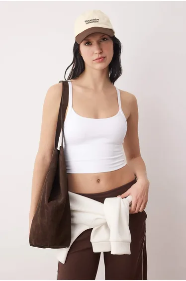 White seamless throw cap sports bra