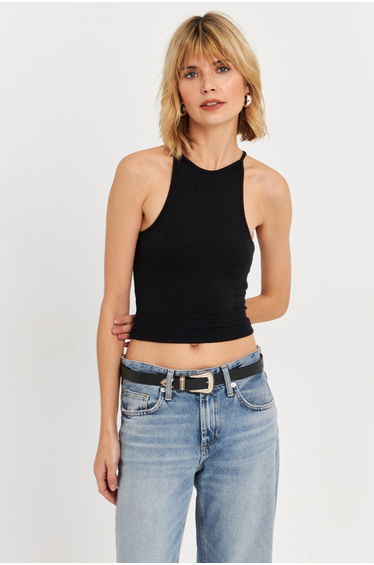Black Sleeveless Crop Blouse