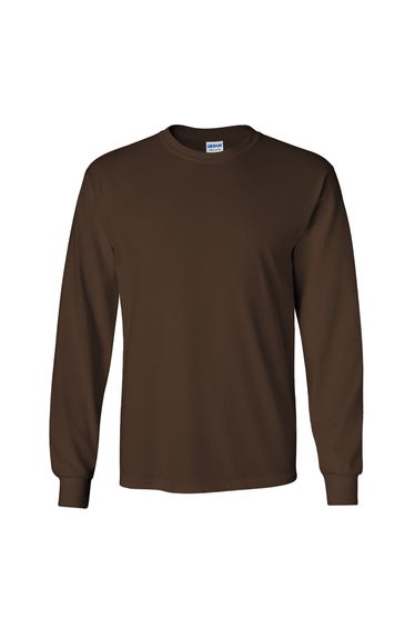 Gildan Mens Plain Crew Neck Ultra Cotton Long Sleeve T-Shirt - Dark Chocolate