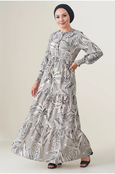 BDART Floral Maxi Dress with Crew Neck and Button Closure