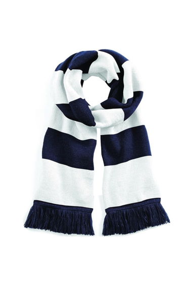 Beechfield Varsity Unisex Winter Scarf (Double Layer Knit) - French Navy /White