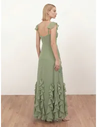 Maya Olive Sage Floral Embellished Waterfall Ruffle Maxi Dress - 1