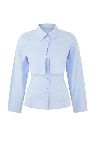 Light Blue Double-Piece Lycra Poplin Fitted Shirt