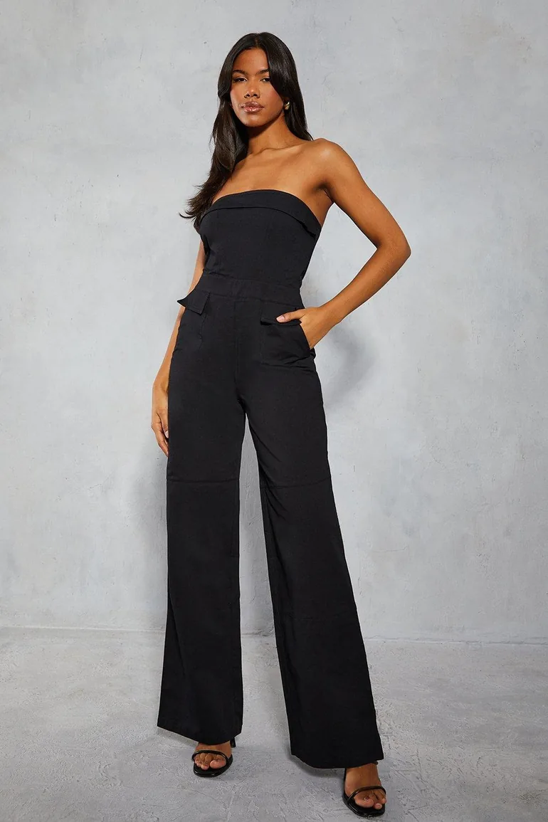 Utility Detail Bandeau Wide Leg Jumpsuit