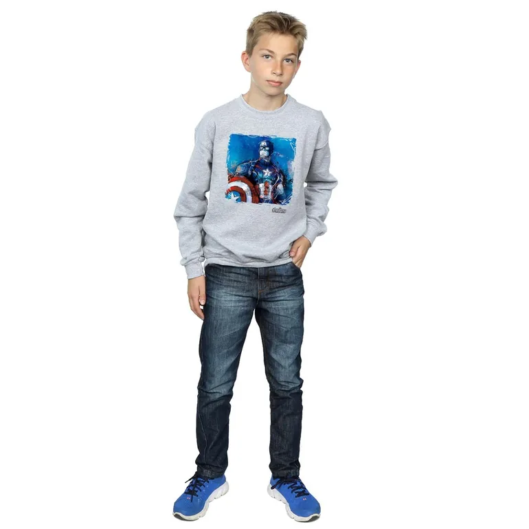 Marvel Boys Captain America Art Sweatshirt - Sports Grey - 1