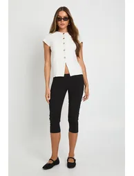 Bengaline Cap Sleeve Button Through Top - white