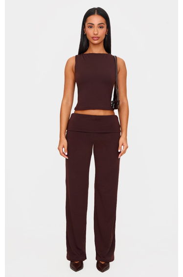 Petite Chocolate Contour Jersey Straight Leg Trousers