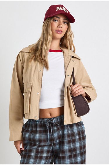 Cropped Utility Jacket - stone