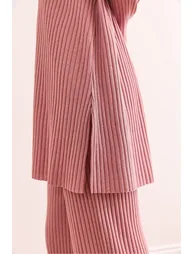 Women's Dried Rose Top with a slit blouse Bottom Palazzo Corduroy Suit - 5