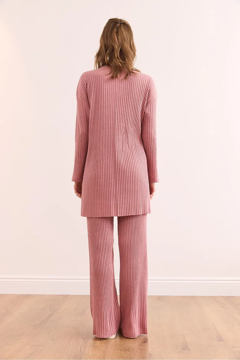 Women's Dried Rose Top with a slit blouse Bottom Palazzo Corduroy Suit - 6