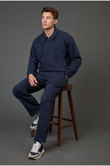 Navy Half Zip Neck Jersey Jumper