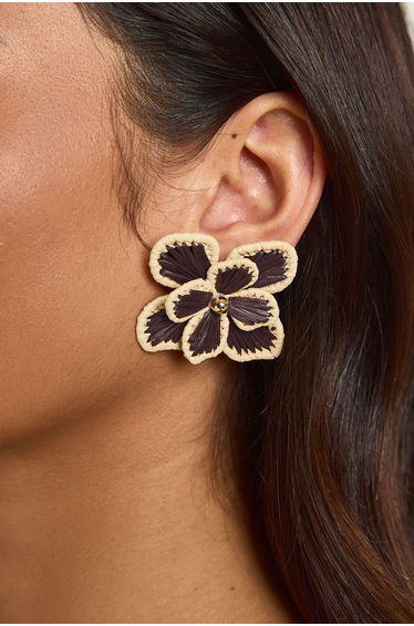Statement Raffia Flower Earrings - chocolate