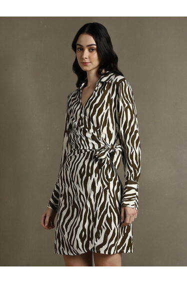Abstract Printed Wrap Dress