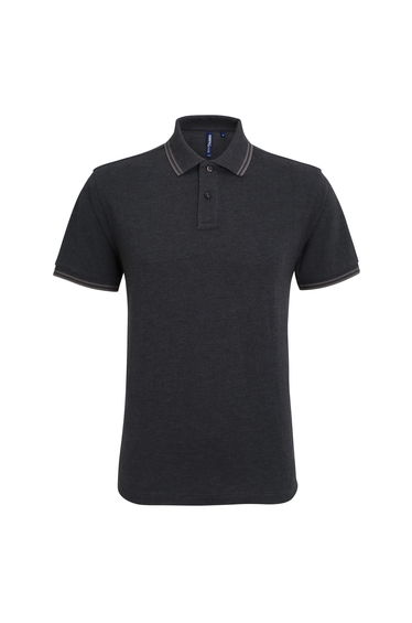 Asquith & Fox Mens Classic Fit Tipped Polo Shirt - Black Heather/Charcoal