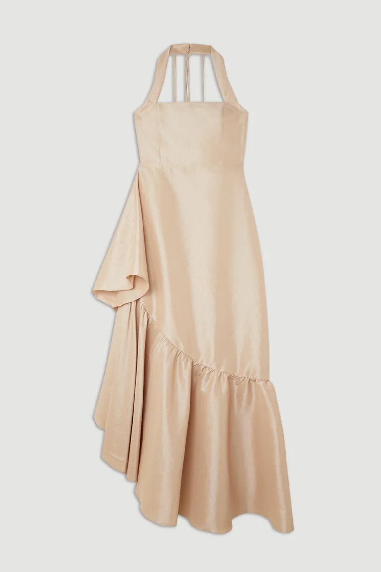 Metallic Taffeta Halterneck Ruffle Hem Midaxi Dress - 3