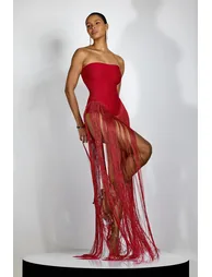 Eleanor Strapless Fringe Maxi Dress - 4